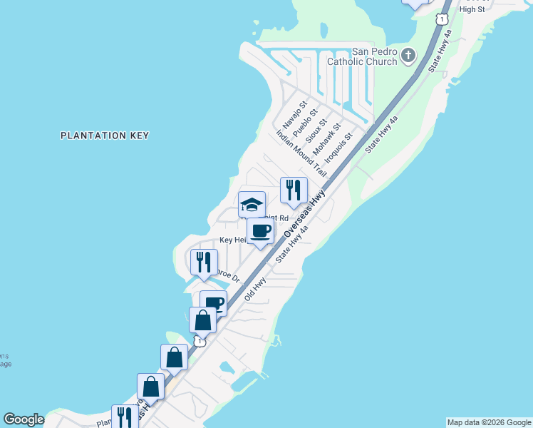 map of restaurants, bars, coffee shops, grocery stores, and more near 50 High Point Road in Tavernier