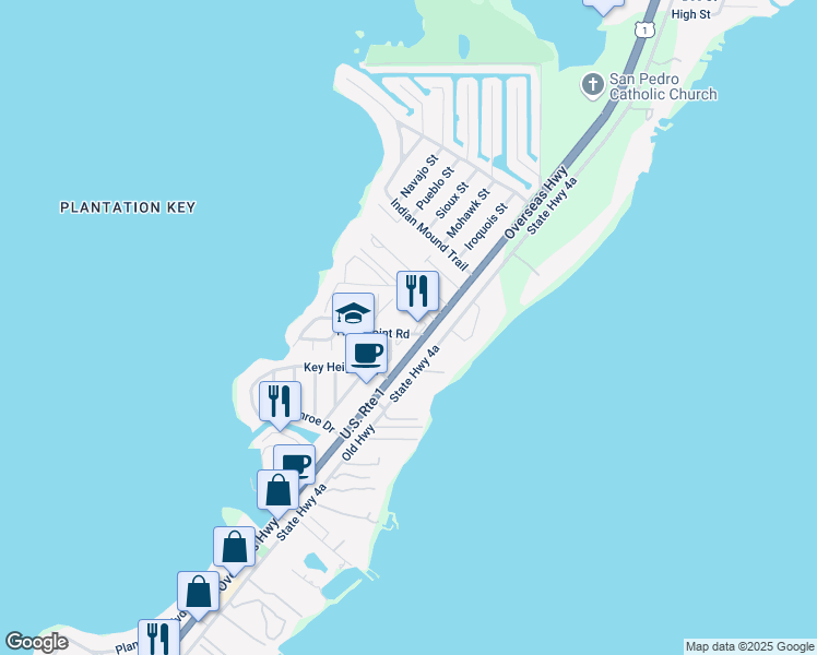map of restaurants, bars, coffee shops, grocery stores, and more near 40 High Point Road in Tavernier
