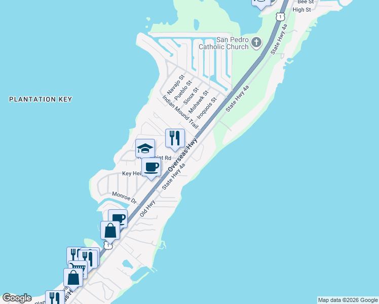 map of restaurants, bars, coffee shops, grocery stores, and more near 88952 Overseas Highway in Tavernier