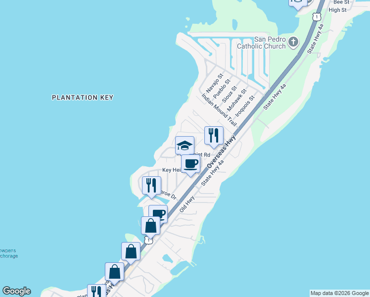 map of restaurants, bars, coffee shops, grocery stores, and more near 50 High Point Road in Tavernier
