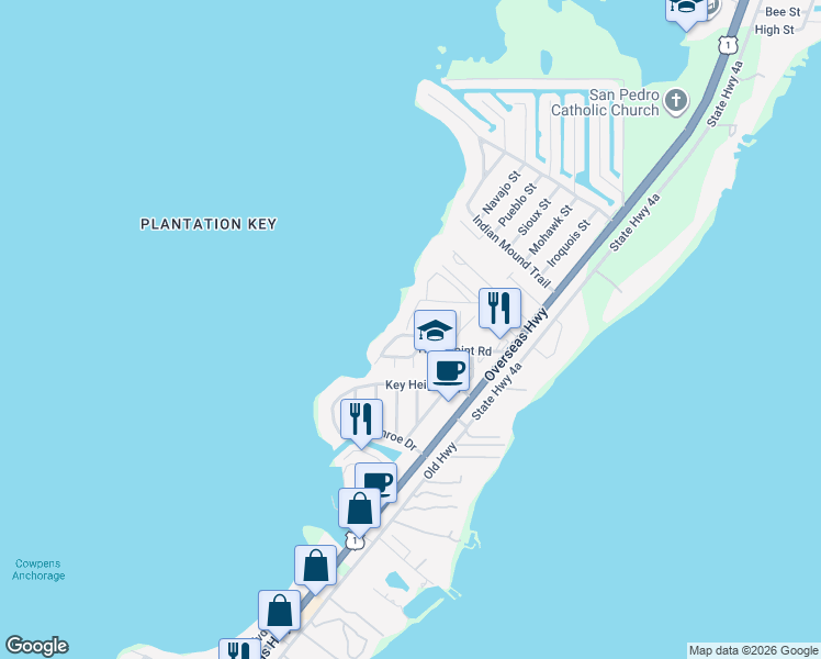 map of restaurants, bars, coffee shops, grocery stores, and more near 122 North Rolling Hill Road in Tavernier