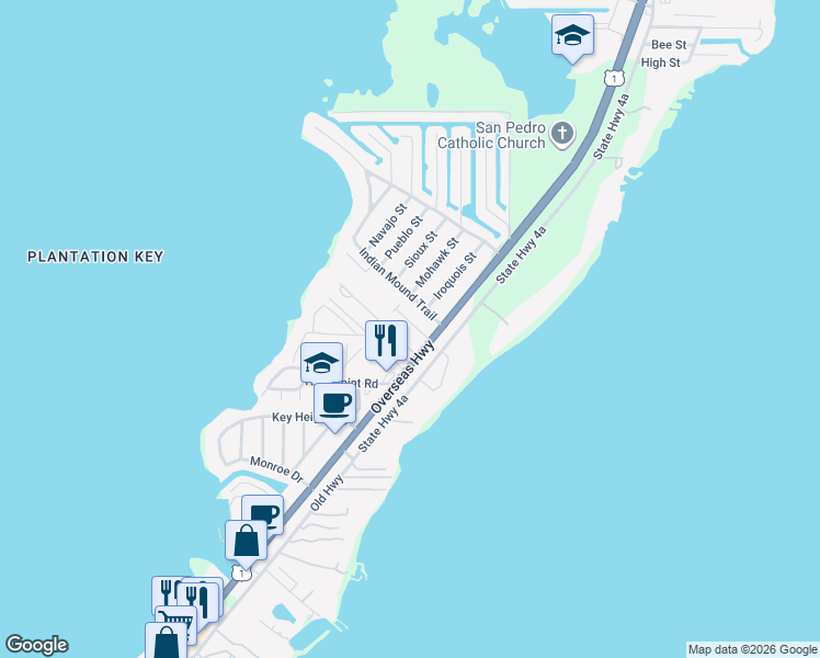 map of restaurants, bars, coffee shops, grocery stores, and more near 209 Thompsonville Road in Tavernier