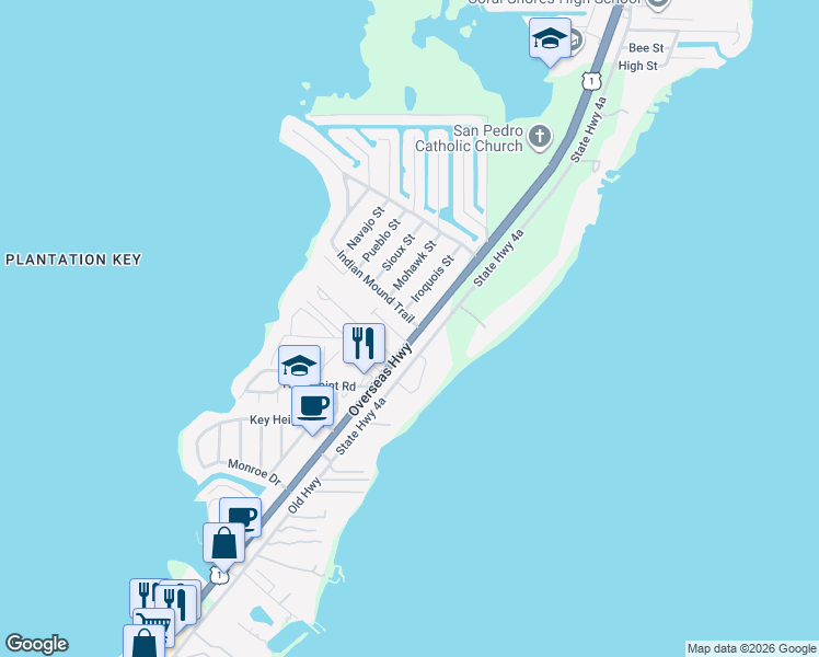 map of restaurants, bars, coffee shops, grocery stores, and more near 89001-89025 Florida 5 in Tavernier