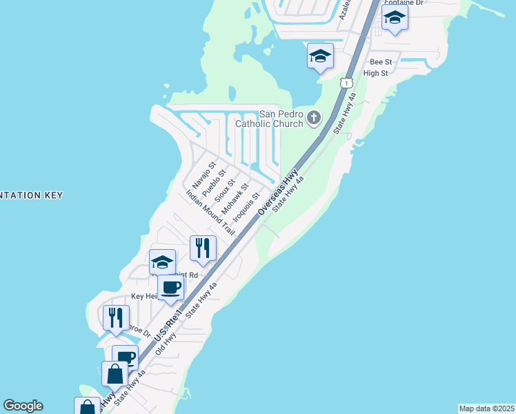 map of restaurants, bars, coffee shops, grocery stores, and more near 89140 Overseas Highway in Islamorada