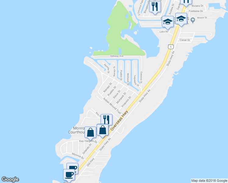 map of restaurants, bars, coffee shops, grocery stores, and more near 134 Pueblo Street in Tavernier