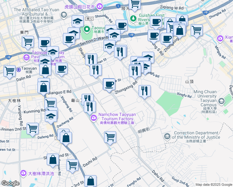 map of restaurants, bars, coffee shops, grocery stores, and more near 167 Shanying Road in Guishan District