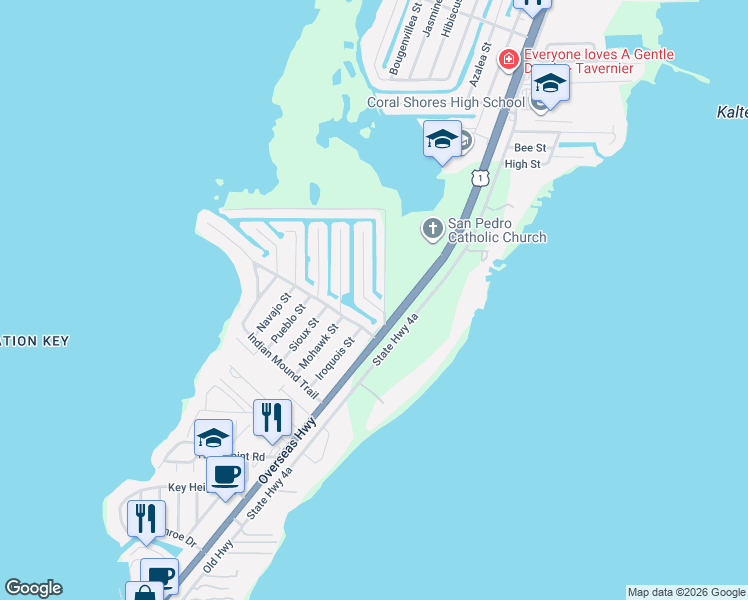 map of restaurants, bars, coffee shops, grocery stores, and more near 128 Tequesta Street in Tavernier