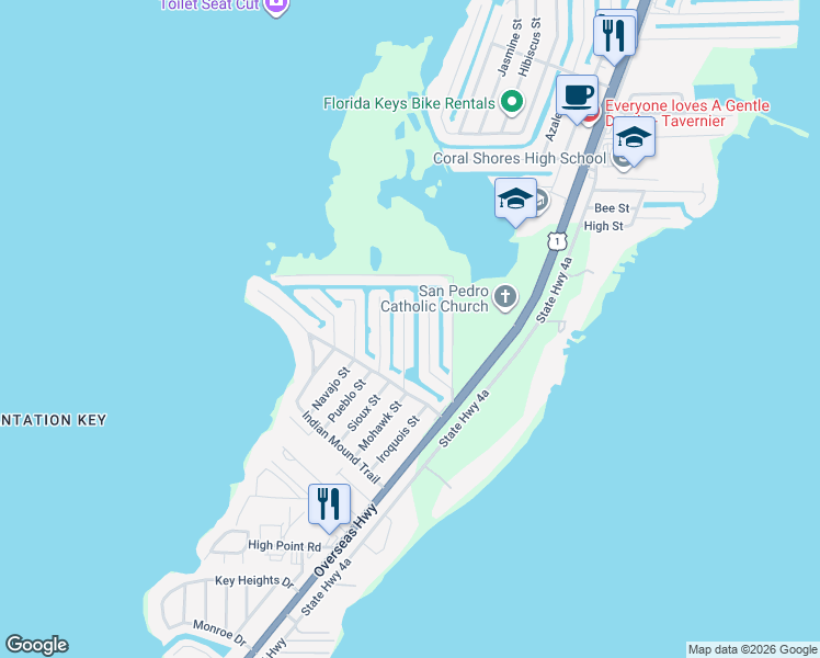 map of restaurants, bars, coffee shops, grocery stores, and more near 243 Mohawk Street in Tavernier