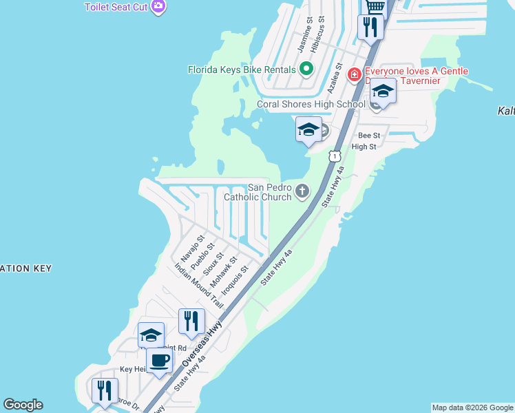 map of restaurants, bars, coffee shops, grocery stores, and more near 150 Tequesta Street in Tavernier