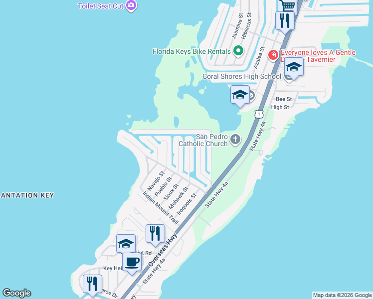 map of restaurants, bars, coffee shops, grocery stores, and more near 243 Mohawk Street in Tavernier