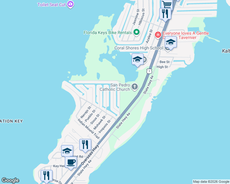 map of restaurants, bars, coffee shops, grocery stores, and more near 150 Tequesta Street in Tavernier
