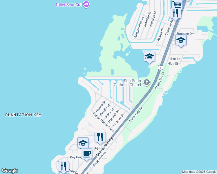 map of restaurants, bars, coffee shops, grocery stores, and more near 234 Navajo Street in Tavernier