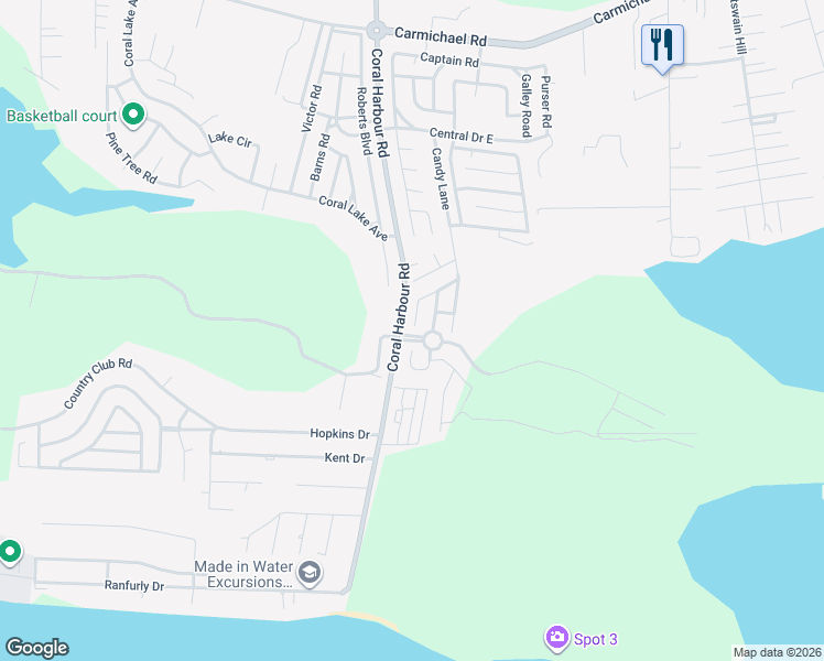 map of restaurants, bars, coffee shops, grocery stores, and more near Coral Harbour Road in Nassau