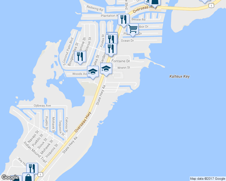 map of restaurants, bars, coffee shops, grocery stores, and more near 123 High Street in Tavernier