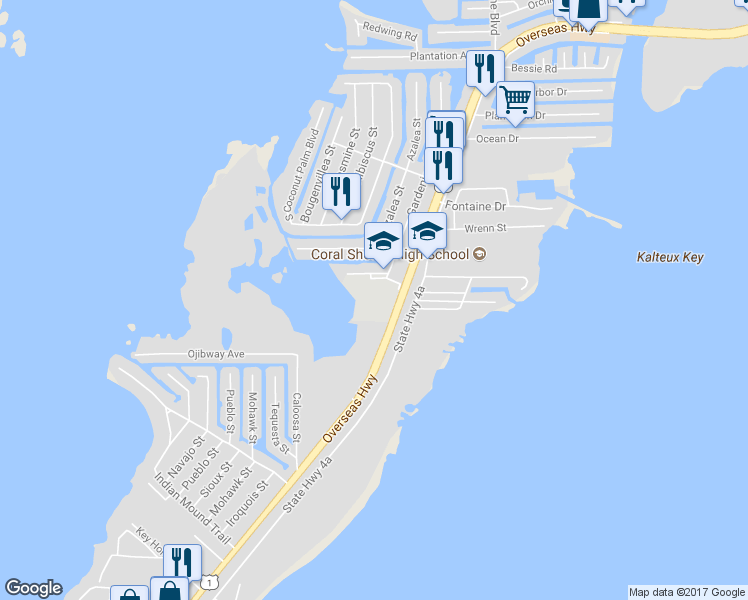 map of restaurants, bars, coffee shops, grocery stores, and more near 100 Lake Road in Tavernier