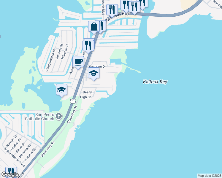 map of restaurants, bars, coffee shops, grocery stores, and more near 178 Plantation Shores Drive in Tavernier