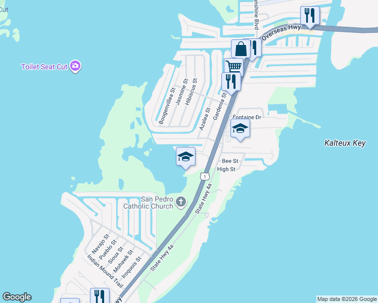 map of restaurants, bars, coffee shops, grocery stores, and more near Lake Road in Islamorada