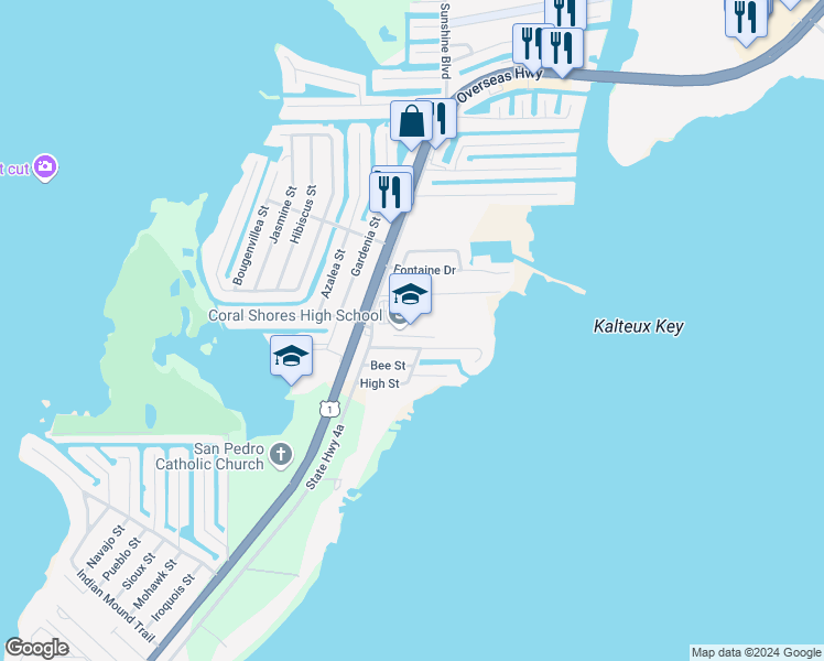 map of restaurants, bars, coffee shops, grocery stores, and more near 89901 Old Highway in Tavernier