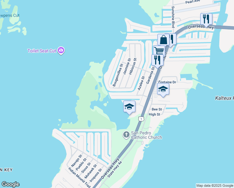 map of restaurants, bars, coffee shops, grocery stores, and more near 321 Woods Avenue in Tavernier