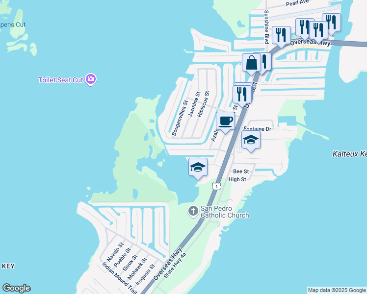 map of restaurants, bars, coffee shops, grocery stores, and more near 321 Woods Avenue in Tavernier