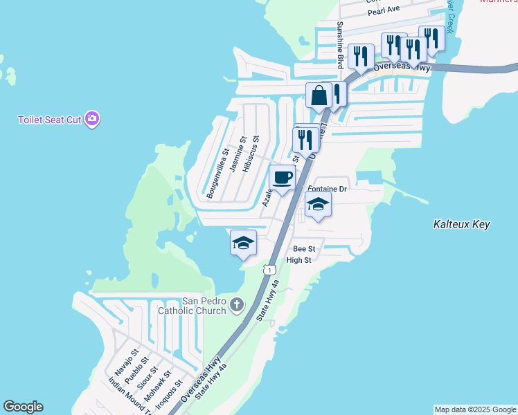 map of restaurants, bars, coffee shops, grocery stores, and more near 282 Azalea Street in Tavernier