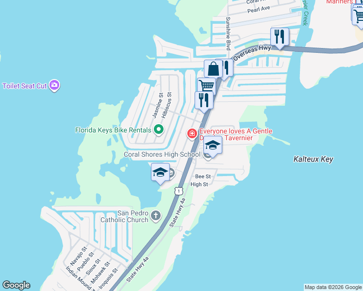 map of restaurants, bars, coffee shops, grocery stores, and more near 282 Azalea Street in Tavernier