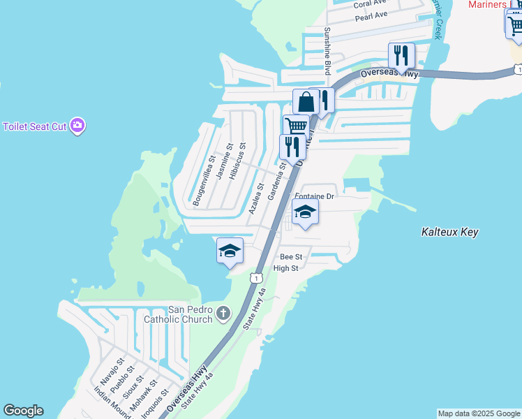 map of restaurants, bars, coffee shops, grocery stores, and more near 282 Azalea Street in Tavernier