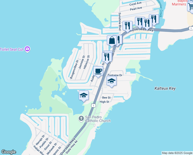 map of restaurants, bars, coffee shops, grocery stores, and more near 229 Gardenia Street in Tavernier
