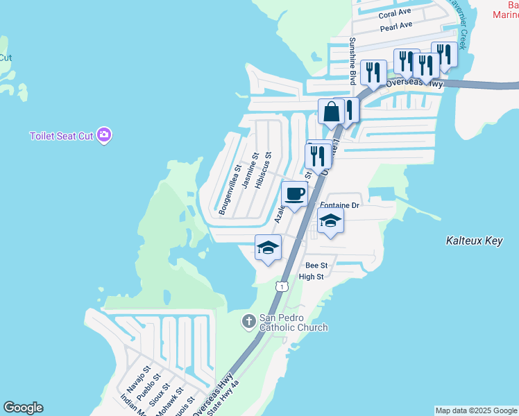 map of restaurants, bars, coffee shops, grocery stores, and more near 249 Hibiscus Street in Tavernier