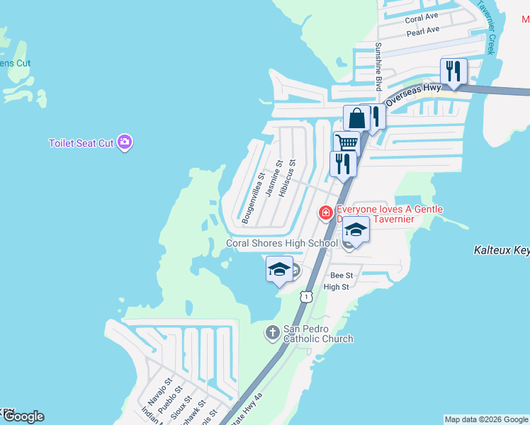 map of restaurants, bars, coffee shops, grocery stores, and more near 249 Hibiscus Street in Tavernier