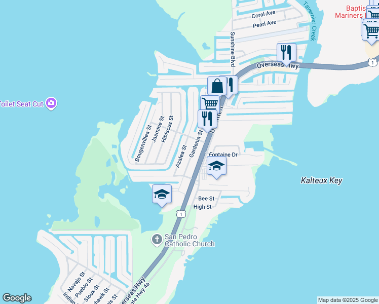 map of restaurants, bars, coffee shops, grocery stores, and more near 229 Gardenia Street in Tavernier