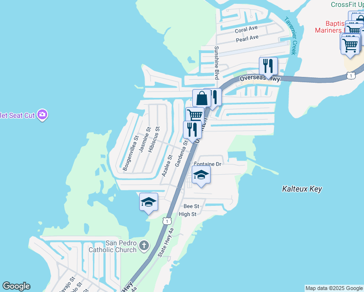 map of restaurants, bars, coffee shops, grocery stores, and more near 194 Azalea Street in Tavernier
