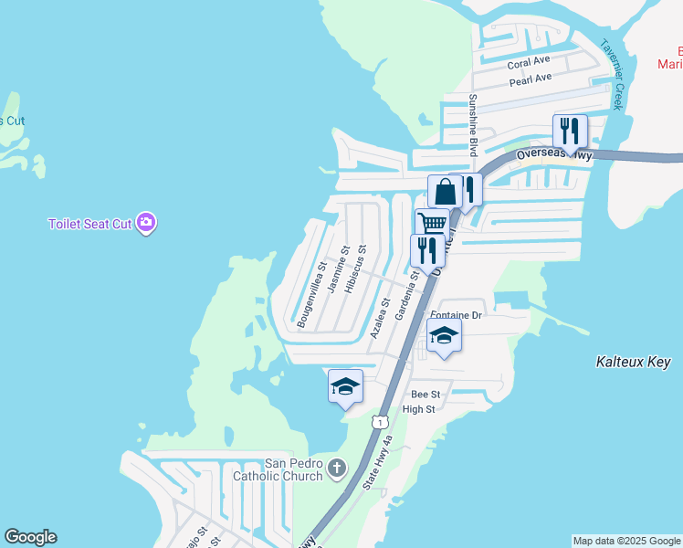map of restaurants, bars, coffee shops, grocery stores, and more near 212 Jasmine Street in Tavernier