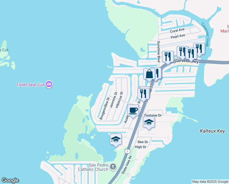 map of restaurants, bars, coffee shops, grocery stores, and more near 159 Jasmine St in Tavernier