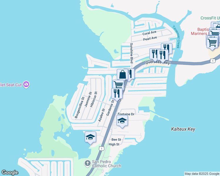 map of restaurants, bars, coffee shops, grocery stores, and more near 150 Azalea Street in Tavernier