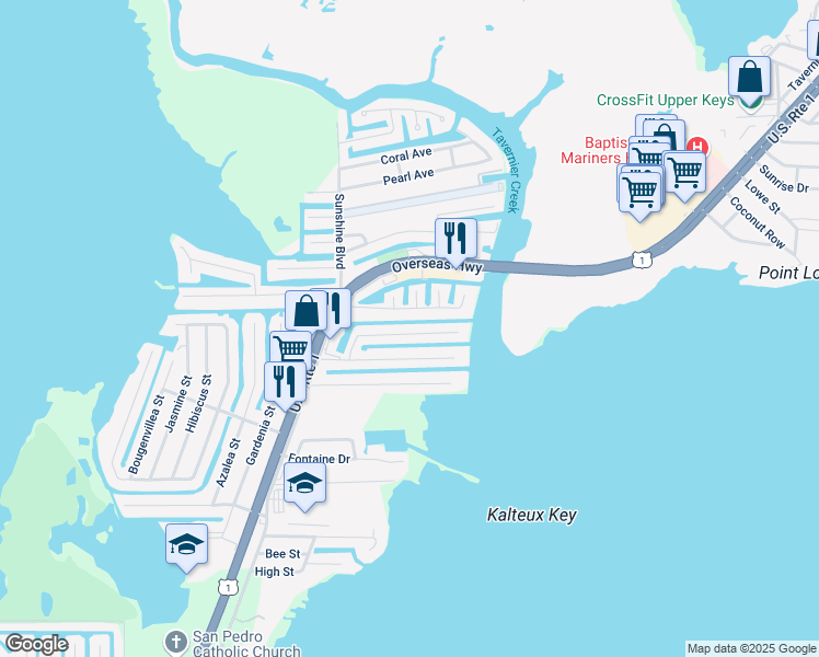 map of restaurants, bars, coffee shops, grocery stores, and more near 143 Harbor Drive in Tavernier