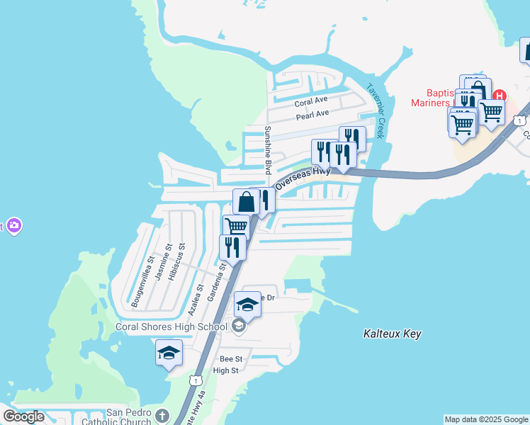 map of restaurants, bars, coffee shops, grocery stores, and more near 90361 Old Highway in Islamorada