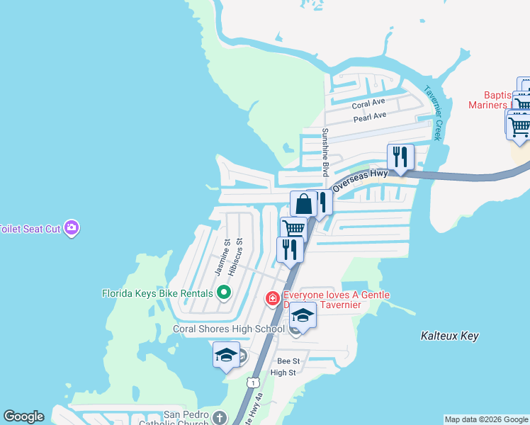 map of restaurants, bars, coffee shops, grocery stores, and more near 111 Azalea Street in Tavernier