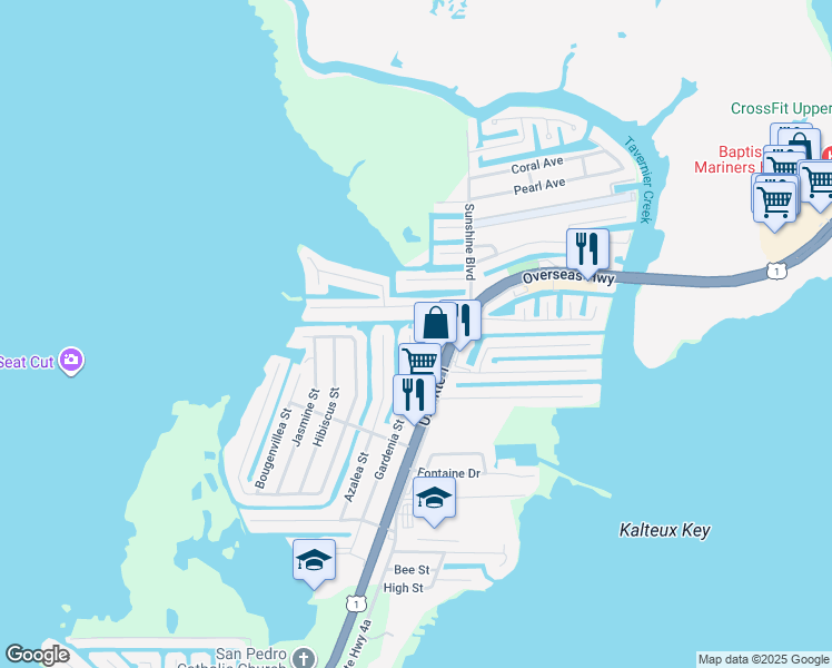 map of restaurants, bars, coffee shops, grocery stores, and more near 112 Gardenia Street in Tavernier
