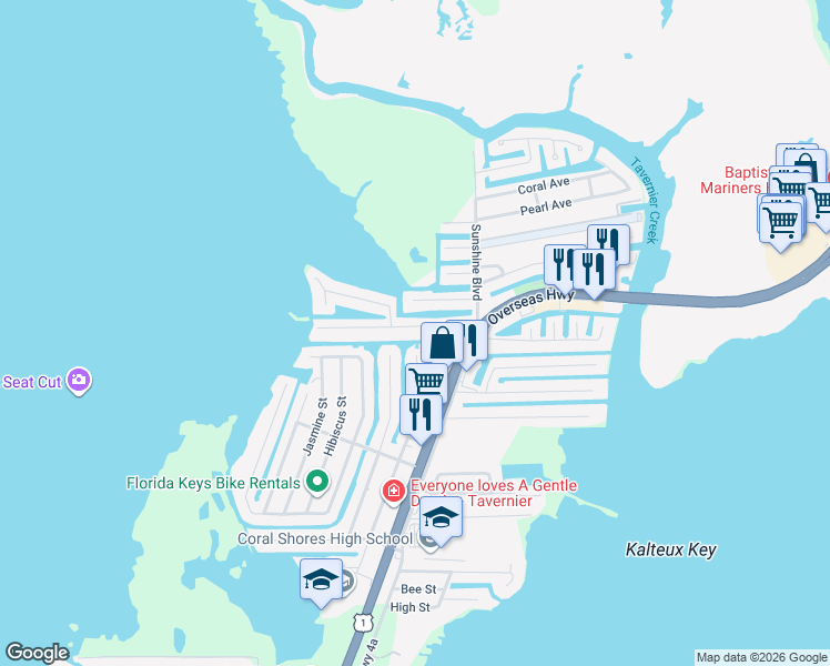map of restaurants, bars, coffee shops, grocery stores, and more near 134 Plantation Avenue in Tavernier
