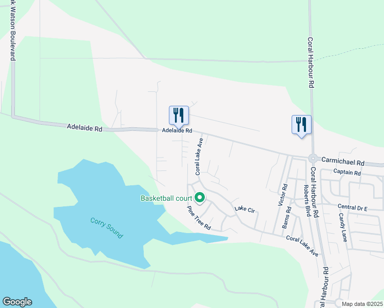 map of restaurants, bars, coffee shops, grocery stores, and more near Adelaide Road in Nassau