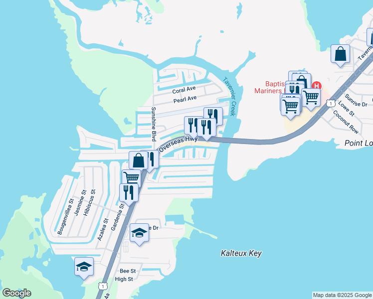 map of restaurants, bars, coffee shops, grocery stores, and more near 211 Sonny Road in Tavernier