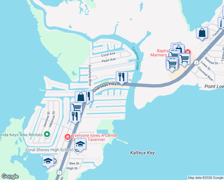 map of restaurants, bars, coffee shops, grocery stores, and more near 211 Sonny Road in Tavernier
