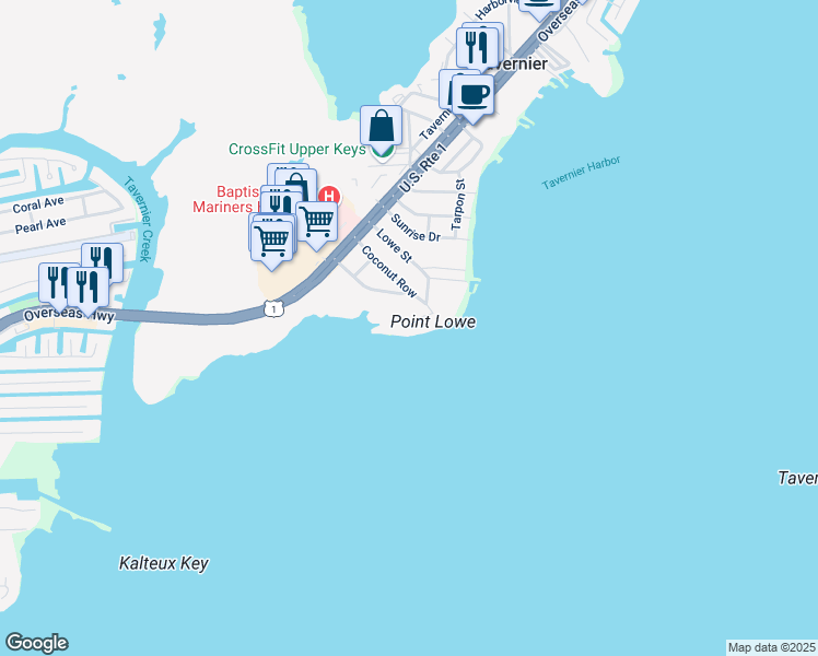 map of restaurants, bars, coffee shops, grocery stores, and more near 239 Tavernier Drive in Tavernier
