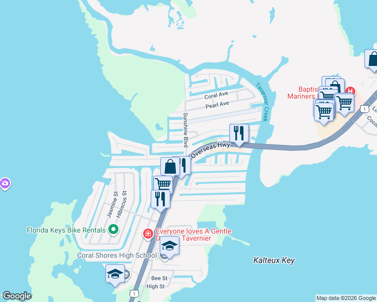 map of restaurants, bars, coffee shops, grocery stores, and more near 106 Plantation Avenue in Tavernier