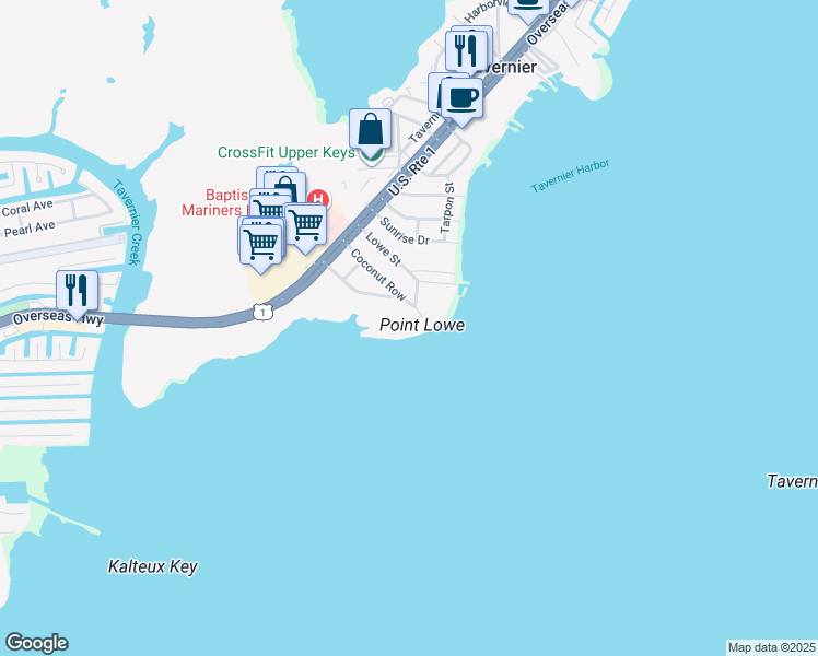 map of restaurants, bars, coffee shops, grocery stores, and more near 239 Tavernier Drive in Tavernier