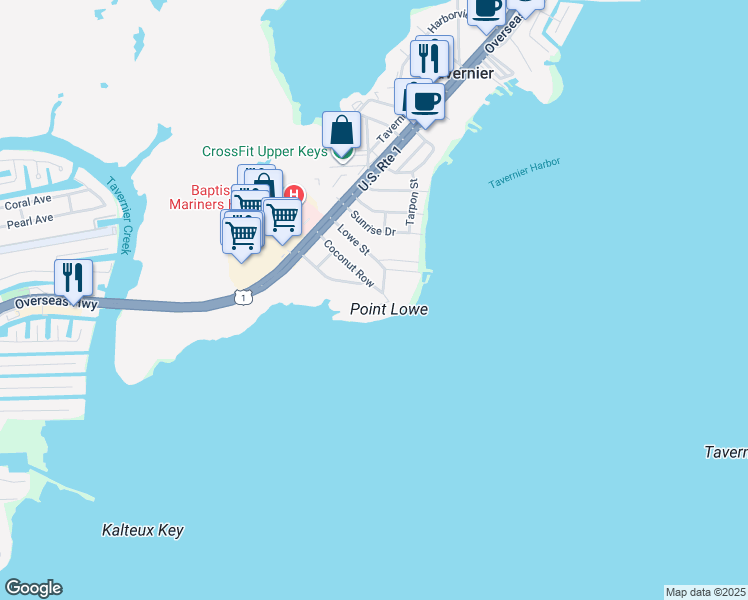 map of restaurants, bars, coffee shops, grocery stores, and more near 239 Tavernier Drive in Tavernier