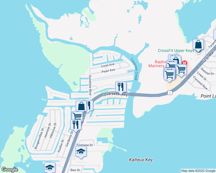 map of restaurants, bars, coffee shops, grocery stores, and more near 156 Orchid Street in Tavernier
