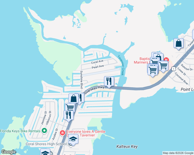 map of restaurants, bars, coffee shops, grocery stores, and more near 156 Orchid Street in Tavernier