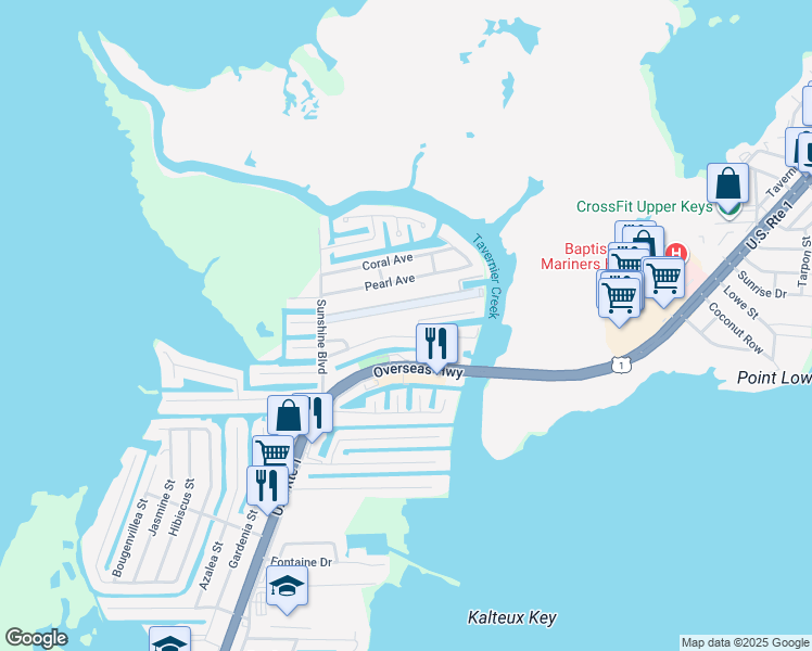map of restaurants, bars, coffee shops, grocery stores, and more near 156 Orchid Street in Tavernier